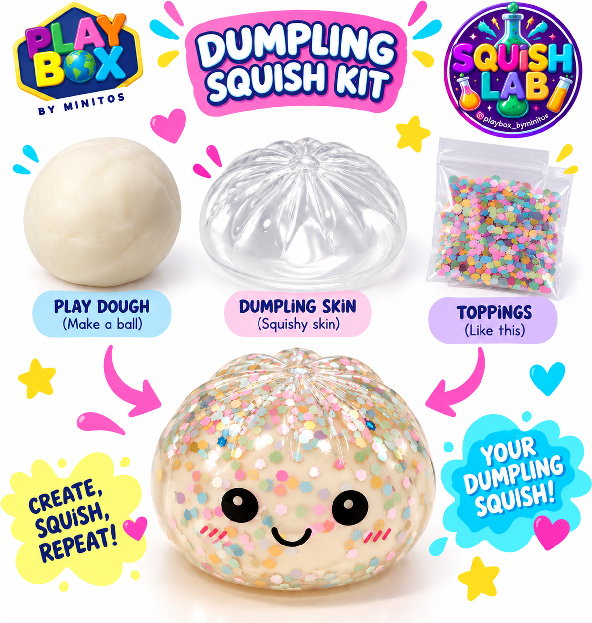 Squish Kit: Two Clear Dumpling Skin with face